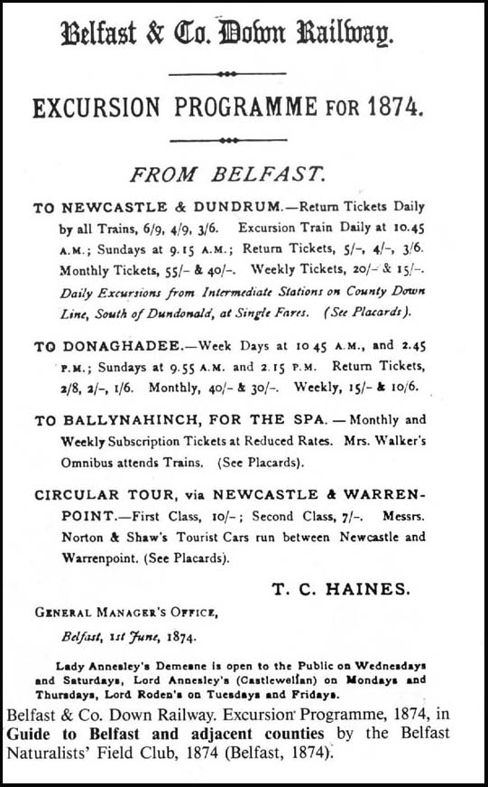 BCDR Excursion timetable for 1874