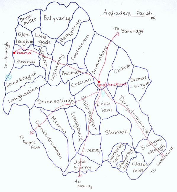 Townlands of Aghaderg Parish with main roads