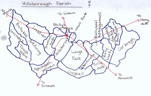 Townlands & major roads in Hillsborough