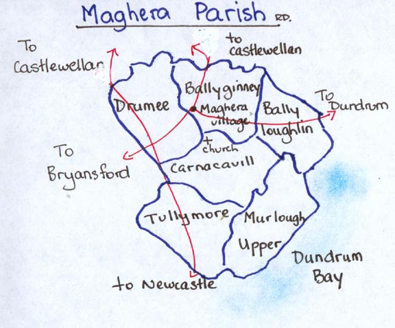 Townlans & main roads of Maghera Parish
